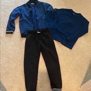 Mayoral boys 8 blue 3 piece outfit skate blue jogger zip up jacket long sleeve
